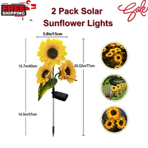 2 Packs Solar Sunflower Lights, Outdoor Waterproof LED Garden Yard Decor, Yellow - Picture 1 of 7