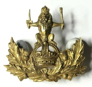 WW1 Queens Own Glasgow Yeomanry Cap Badge gilt 44 x 40 mm 2 lugs - Picture 1 of 3