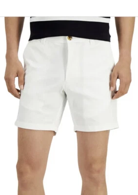 "Pantalones Cortos Chinos Informales Club Room 30 W X 7"" Hombres Blanco Calce Clásico 4 Vías Elastizados NUEVO Foto 1 de 4