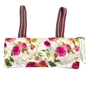 Nanette Lepore Bikini Top Bandeau White Floral Size 10 NWT - Picture 1 of 9