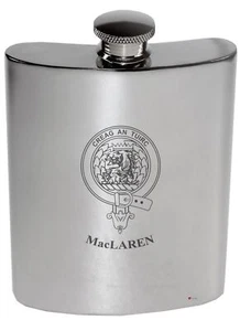 MacLaren Family Crest 6 Unzen poliertes Zinn Nierenflasche - Bild 1 von 1