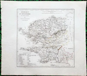 Dépt 29 - Atlas Royaume de France Rare Carte Aquarellée 45x40 cm + Texte - 1823 - Bild 1 von 2
