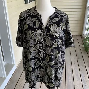 Blusa Catherines Abotonada Plus 4X 30w 32W Negra Floral Top Manga Corta Camisa - Imagen 1 de 7