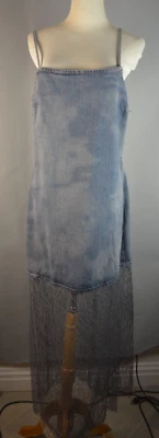 ZARA BLUE DENIM STRAPLES SLIP DRESS LACE ELEGANT SIZE L - Image 1 of 4