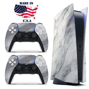 PS5 Disc Version Console & Controller Vinyl Skin Decal Wrap Marble White & Gray - Picture 1 of 3