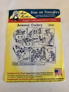 Aunt Martha's 3890 ANIMATED CROCKERY Blue Label Iron Embroidery Pattern Transfer - Picture 1 of 1