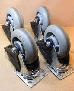 4er Set Colson Rollen mit Bremsen 6" x 2" Performa Räder, abgerundet - gebraucht - Bild 1 von 7