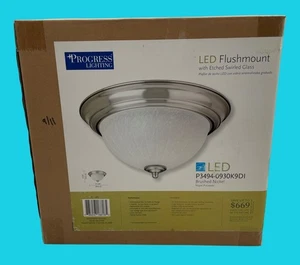 Progress Lighting LED Flushmount With Etched Swirled Glass- NIB - Picture 1 of 7
