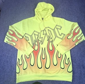 ACDC Hoodie Mens Large Yellow Flame Graphic Pullover Sweatshirt Rock Band 2019 - Picture 1 of 12