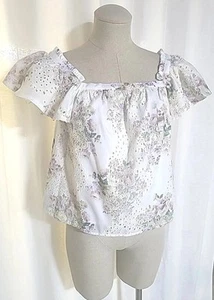 Floral Embroidered Eyelet Ruffles Cottagecore Peasant Blouse Top S Boho Festival - Picture 1 of 6