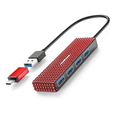 Hub USB 3.0 Divisor de sonido YaimhSound de 4 puertos para computadora portátil, diamantes de imitación rojos brillantes - Imagen 1 de 4
