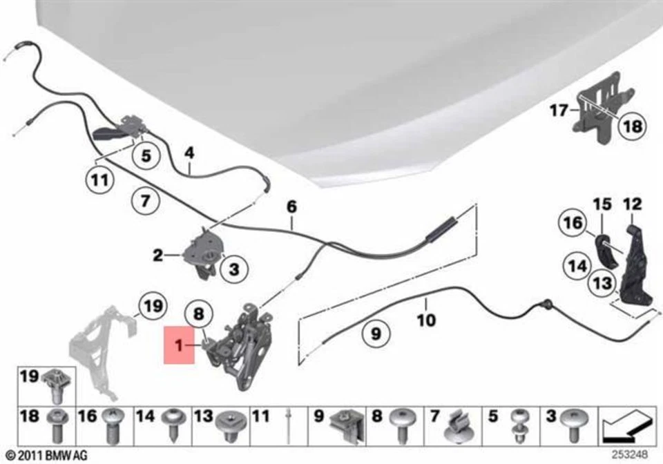 Capó de bloqueo pasivo izquierdo genuino BMW Alpina Hybrid M5 M6 7L B6 B7 51237206453 Foto 1 de 1