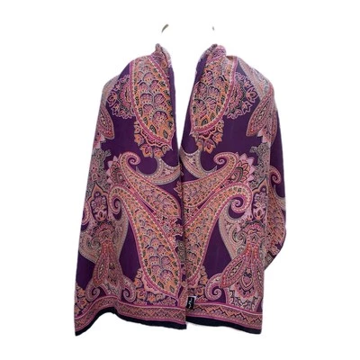 Cachecol de seda H1# JL by V. Fraas paisley roxo laranja boho chique estilo vintage - Imagem 1 de 4