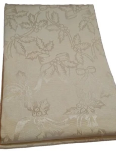 NIP 60x102 Damask Oval Tablecloth,  Cotton Blend Christmas Holly Champagne Color - Picture 1 of 4