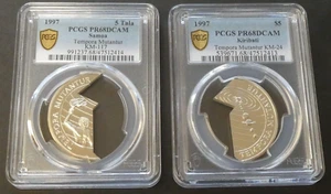 Kiribati Samoa 1997 5 Talas $5 Tempora Mutantur moneda de plata 2 piezas PCGS PR68DCAM - Imagen 1 de 7
