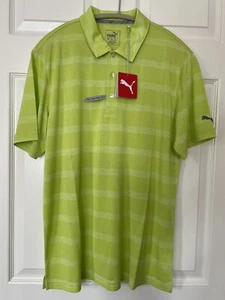 NWT Puma Performance Fit Golf Shirt, Size M, Lime Green Striped - Picture 1 of 7