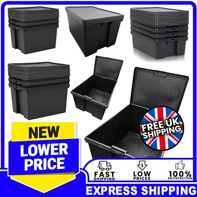 Black Plastic Impact Resistant XL Storage Containers Nestable Boxes With Lids - Image 1 of 4