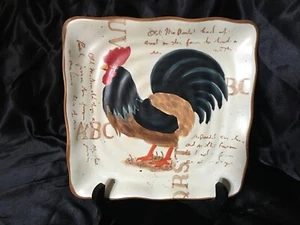 Vintage Rooster Old MacDonald Square Decorative Plate 9" x 9" Ribbed Wavy Edge - Picture 1 of 7