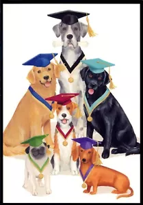 Caspari HAPPY GRADUATION Card, Dog Breeds Cap & Gown by Janine Moore + Envelope - Picture 1 of 6
