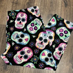 Sugar Skull Girls Junior L / XL Colorful Flower Power Leggings Large Yoga Pants - Picture 1 of 8