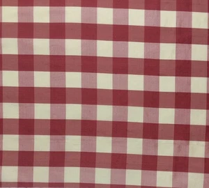 DUPIONI SILK BENGAL CHECK POPPY PINK BLONDE S3003 TAFFETA FABRIC BY YARD 54"W - Picture 1 of 5