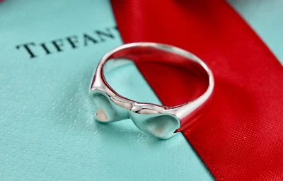 Tiffany & Co. Elsa Peretti Sterling Silver Double Full Heart Ring Size  7 - Image 1 of 4