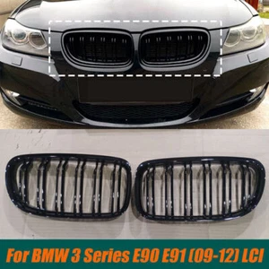 Glossy Black Front Kidney Grilles Grill Cover Fits BMW 3Series E90 E91 2008-2011 - Picture 1 of 9