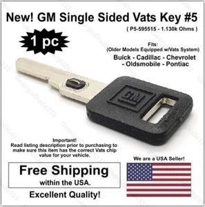 New! GM Genuine OEM Single Sided Uncut Ignition Vats Logo Key Blank w/ Chip #5 - Picture 1 of 8