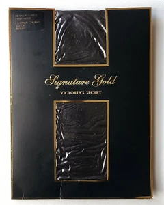 New Victorias Secret Signature Gold Black Metallic Lurex Copper Pantyhose Size B - Picture 1 of 7
