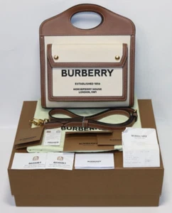 Burberry Mini Leather Canvas Pocket Bag - Natural/Malt Brown - Brand New w/Tags! - Picture 1 of 22