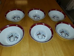 Royal Seasons Stoneware 6.75" Soup/Cereal Bowls Snowmen Set of 6 EUC - Picture 1 of 11