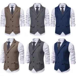 Gilet Uomo Tweed Babbo Tweed Gilet Spina di Aringa Vita Retro Formale Top Senza Maniche - Foto 1 di 16