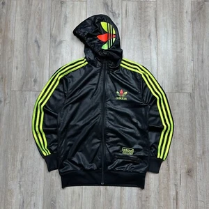Vintage Adidas Chile 62 Zip Hoodie Track Suit Jacket Big Logo Black Mens Size S - Picture 1 of 10