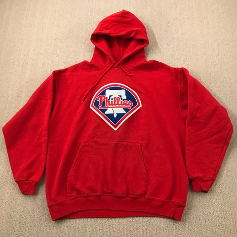 Philadelphia Phillies Sweatshirt Hoodie Mens Large Red Pullover Majestic MLB Cover