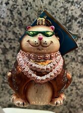RARE Christopher Radko Fancy Feast Fat Cat Glitter Ornament Pearls Goggles