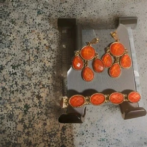 Bracelet Earing Set (Missing Stud On One) Amber Colored 🔥 - Picture 1 of 2