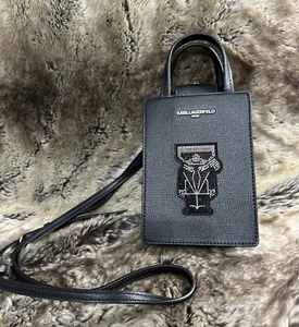NWT Karl Lagerfeld Paris Crystal Figure Phone Crossbody Bag In Black - Picture 1 of 11