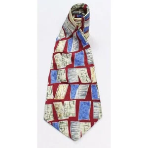 Albert Nipon Mens Silk Geometric Regular Tie Necktie Multi-Color Red - Picture 1 of 3