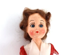BAMBOLA in plastica 7” capelli castani occhi azzurri vintage - Foto 1 di 7