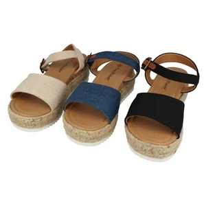 Ladies Mid Platform Wedge Espadrille Mule Sandal with Buckle Ankle Strap: F12091 - Picture 1 of 28