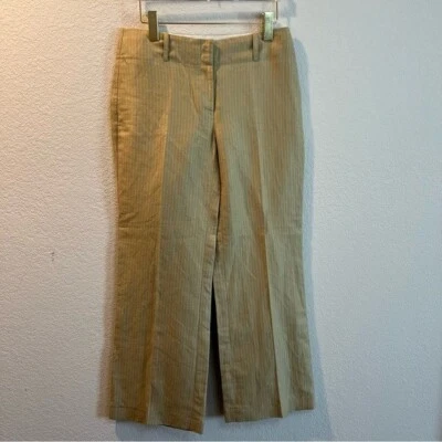 Mujer Cinta Medida Beige Rayas Mezcla Lino Pantalones Estilo Carrera Talla 4 Foto 1 de 4