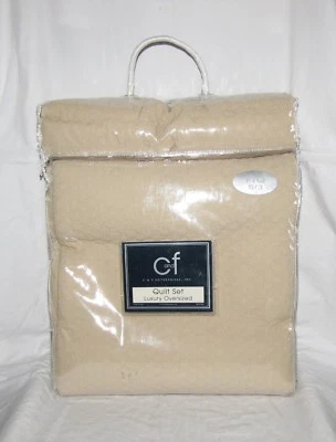 C&F Enterprises Beige Quilted Houndstooth Full/Queen 3pc Quilt Bedding Set NEW - Image 1 of 4