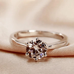 2,00 kt runder echter Moissanit-Solitär-Ehering 14 kt Weißgold-Finish Silber - Bild 1 von 4