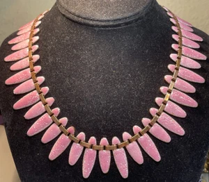 Matisse Signed Pink Speckled Enamel Nefertiti Collar Bib Necklace - Picture 1 of 5