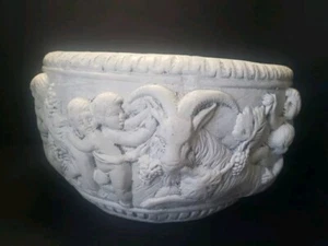 Vtg Cement Shabby Chic Planter Cherubs And Ram 6in  - Picture 1 of 15