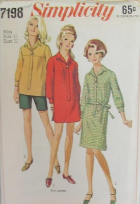 VTG 60s Simplicity 7198 Womens 12 Retro Pullover Mini DRESS TUNIC TOP Pattern UC - Image 1 of 2