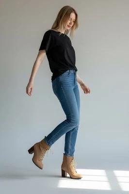 JOURNEE коллекции женщин бежевый Baylor круглый носок блок каблука ботинок 7 - Изображение 1 из 4