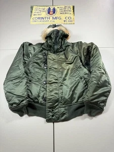VTG Corinth Jacket Mens L Military Bomber Sherpa Fur Pilot Quilted Crop Fit Army - Picture 1 of 12
