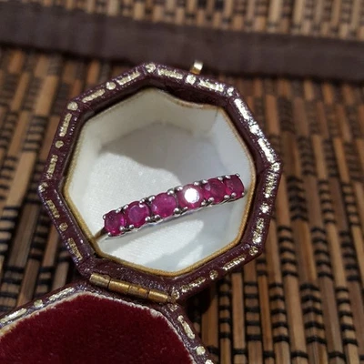 925 Sterling Silver Ring, Genuine Ruby Half Eternity Ring, Size R.5 US 8.75  - Image 1 of 4