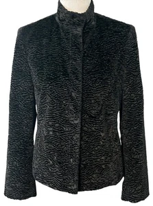 Carlisle Faux Persian Lamb Coat Jacket •10• Black Fur Silk Lined Blazer EXC - Bild 1 von 9